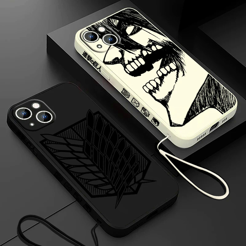 【Healer DingD】Anime Attack on Titan logo Apple iPhone Phone Case For 14 13 12 11 Pro Max Plus XS XR X 8 7 SE 2 3 Liquid Left Rope Cover. 