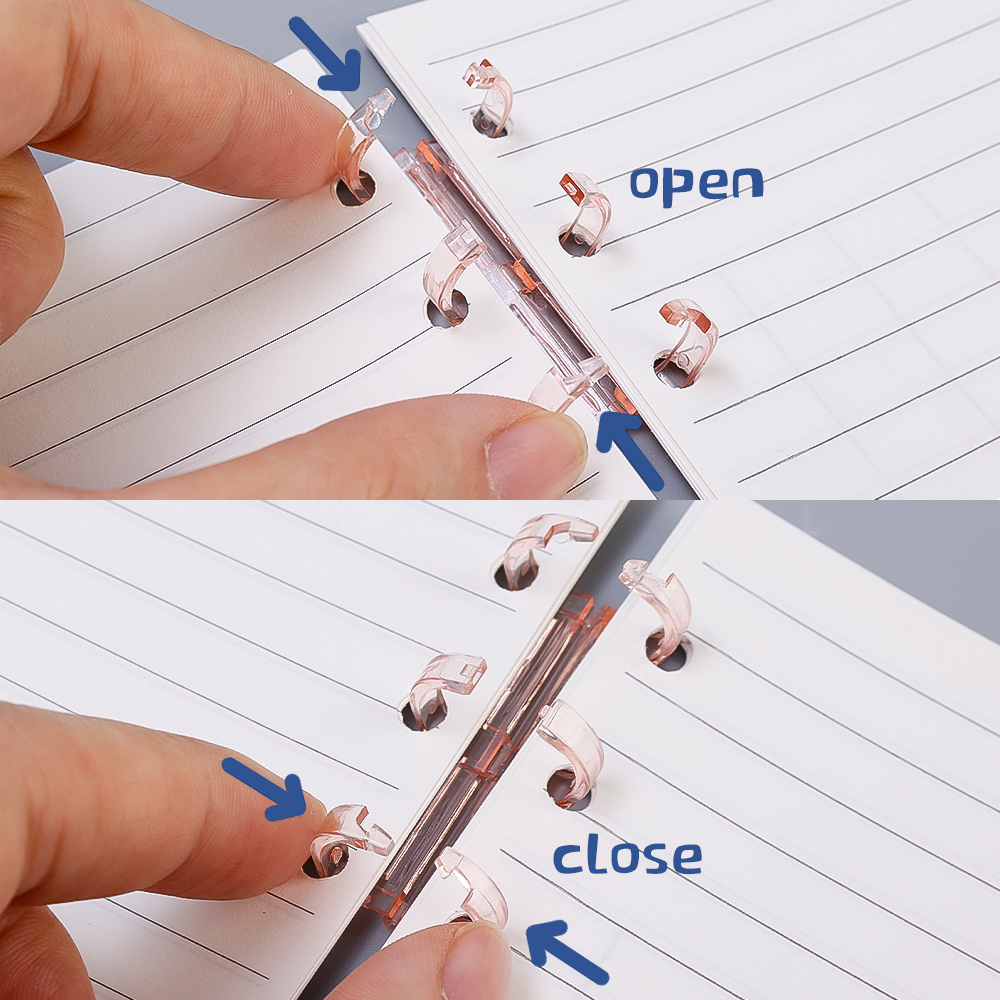 1/5Pcs Stationery Binder Clip Office Supplies Ring Binder Loose-leaf File Folder Accessory Notepad 3 Holes Refillable Metal Notebook Binding Hoops Multicolor. 