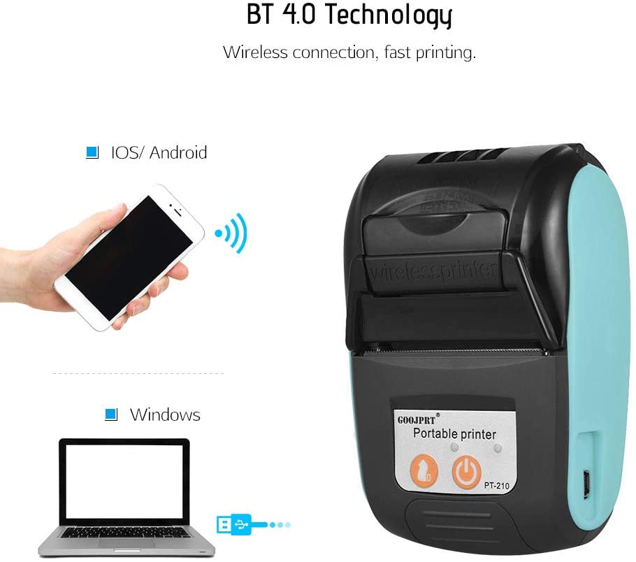 Bluetooth Thermal Printer 58mm (2-inch) | POS Receipt Printer Compatible with Smartphone, Android, iOS, Windows, Computer | Portable Wireless Mobile Printer For Bill Printing, Ticket Printing, Token Printing | Goojprt PT-210 with 3 Rolls. 