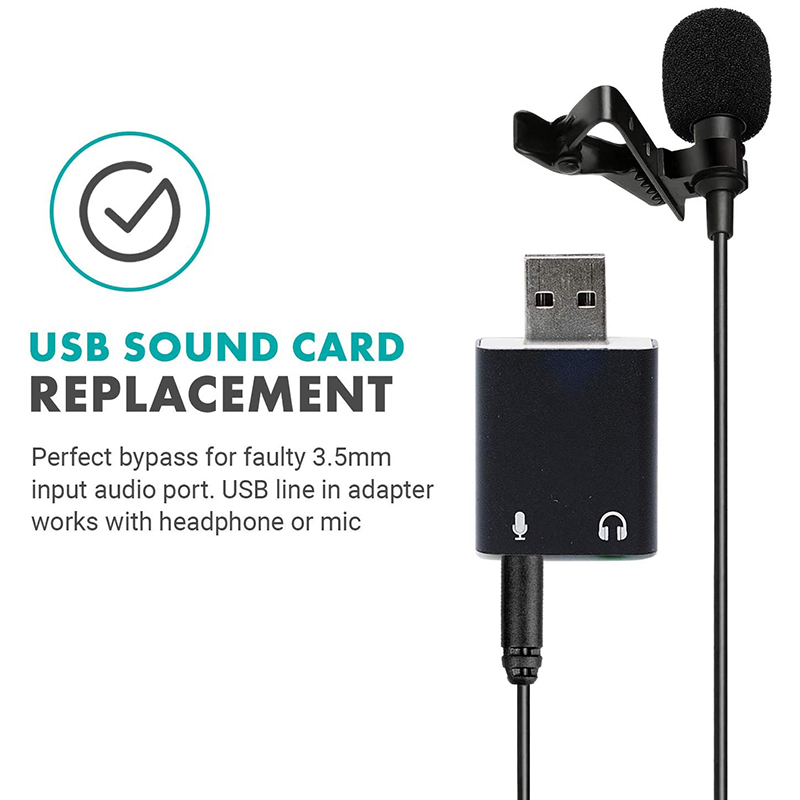 3.5mm TRS Microphone to USB 2.0 Stereo Audio External Sound Card Adapter for PC and USB Input to 3.5mm TRS Headphone. 
