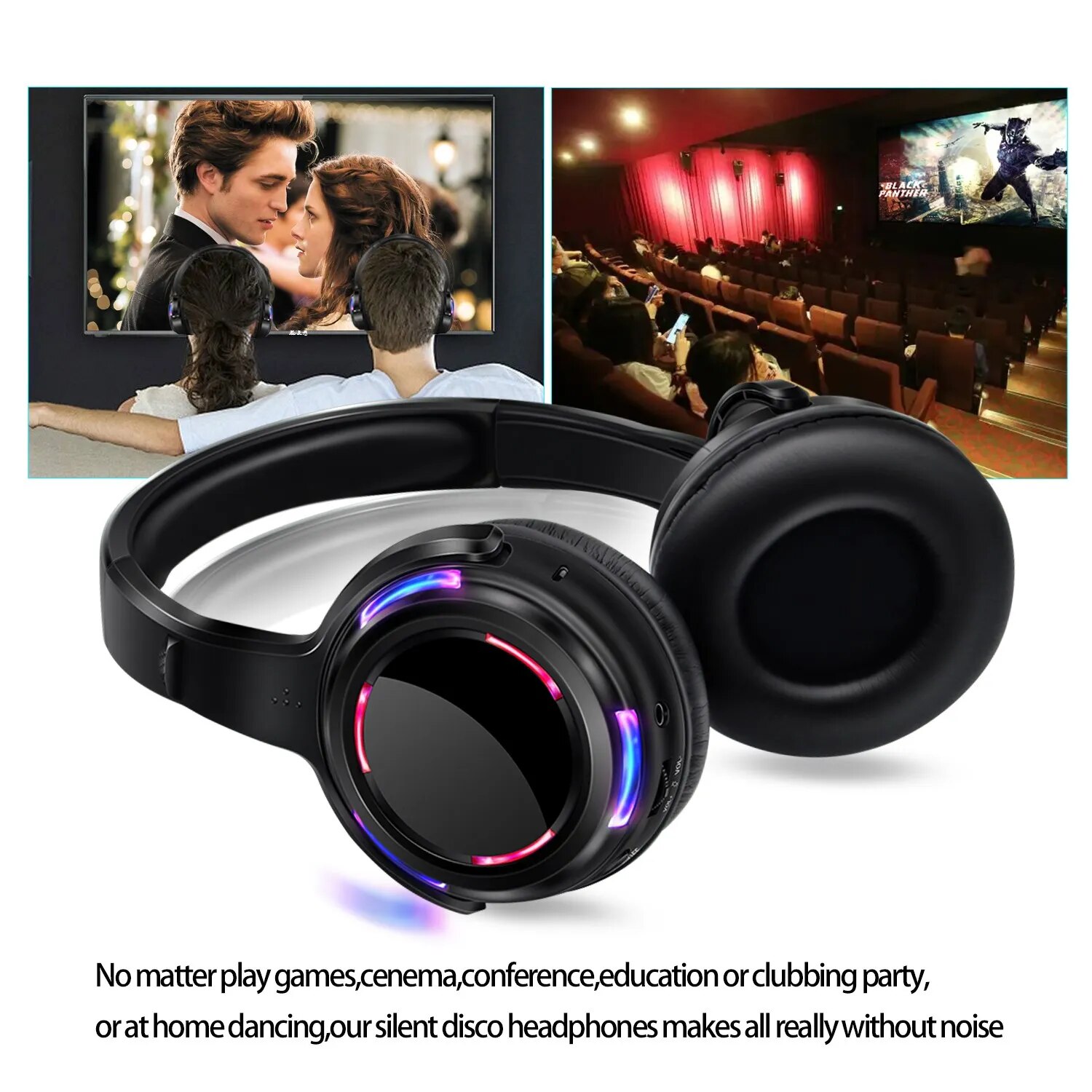 Silent Disco Headphones set -20pcs LED Rechargeable RF Wireless Receivers with 2 Transmitters. 