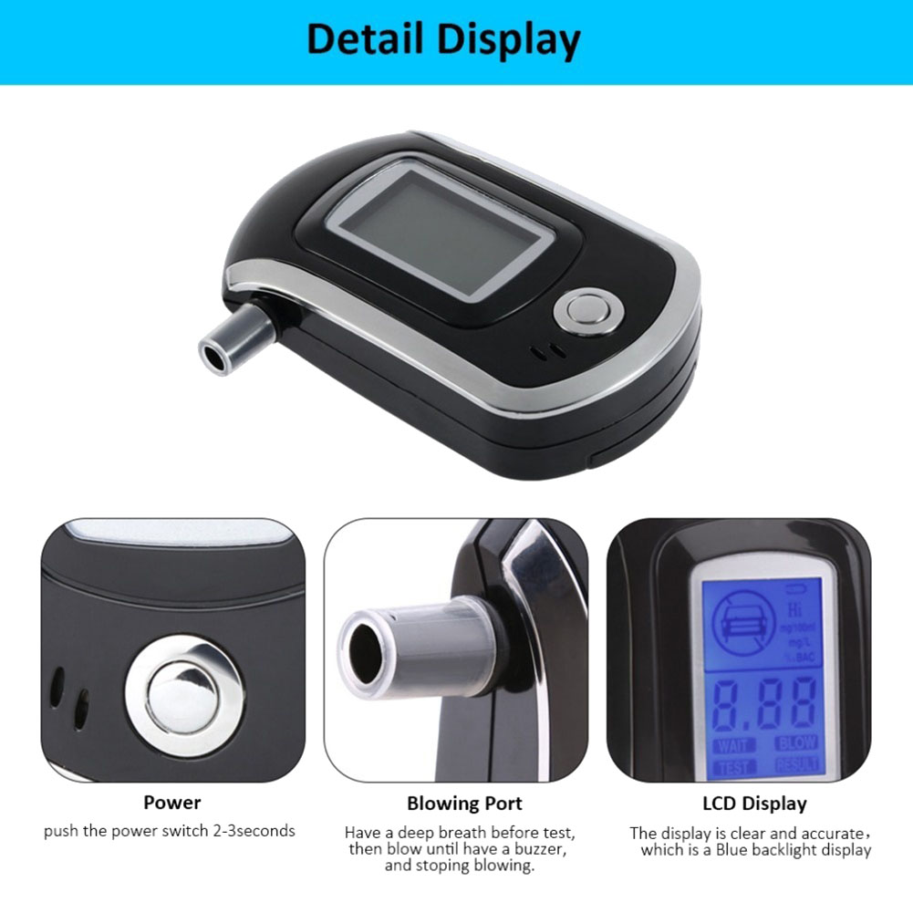 AT6000 Alcohol Tester with 10 Mouthpieces Professional Digital Breath Breathalyzer with LCD Display Screen. 