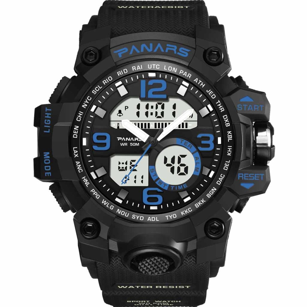 【VisioN Shop】Sports Watch Man Waterproof Alarm Clock Two Place Multi Function Dual Pointer Outdoor Luminous Big Watch *A. 