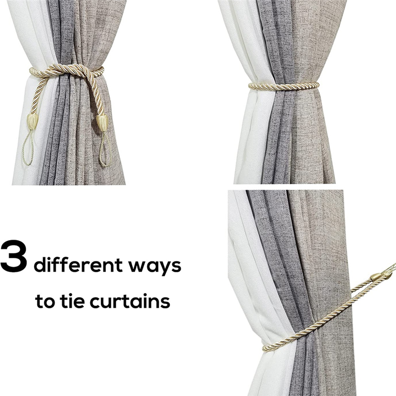 Curtain Tiebacks Rope Holders Cord for Thin or Thick Window Drapes 4 Pack Curtain Holdbacks with 4 Metal Screw Hooks Beige. 