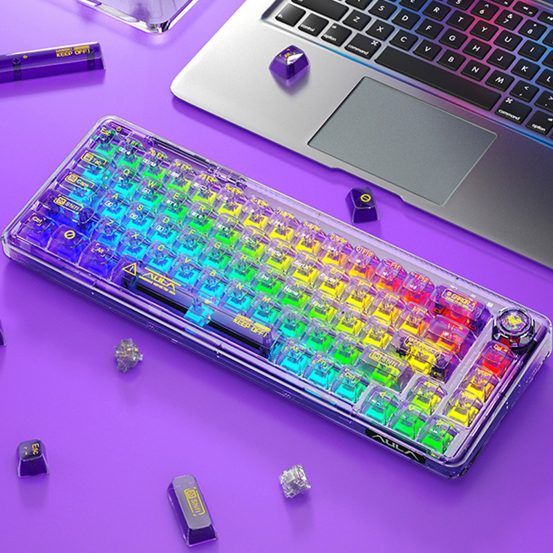 AULA/Tarantula F68 Mechanical Keyboard Transparent Bluetooth Wireless Three-mode Gasket Customization. 