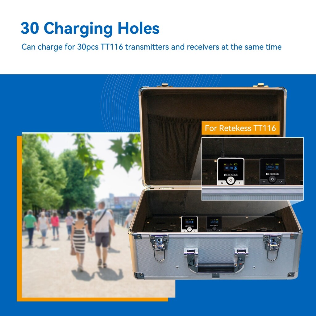 Retekess TT 020 Portable 30-Slot Charge Case Storage Box for TT116 Wireless Tour Guide System. 