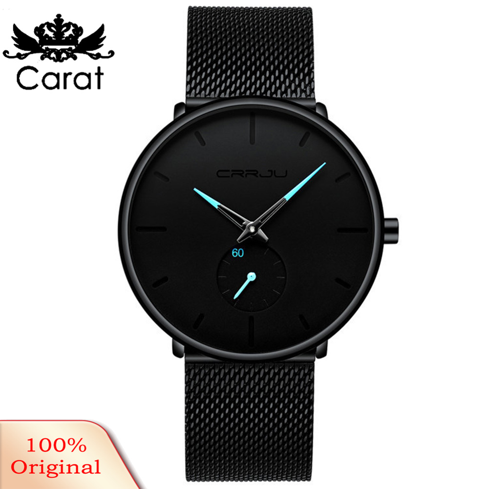 CRRJU Men Fashion Round Dial Alloy Band No Numbers Analog Quartz Wrist Watch. 