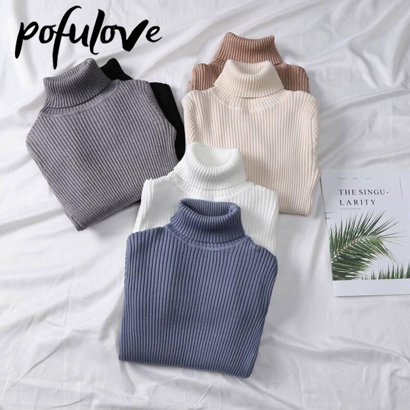 Turtleneck Sweater Women's Slim Pullover Top Black Knit Sweater Basic Knitwear Solid Color Jumper Sweater Autumn and Winter. 