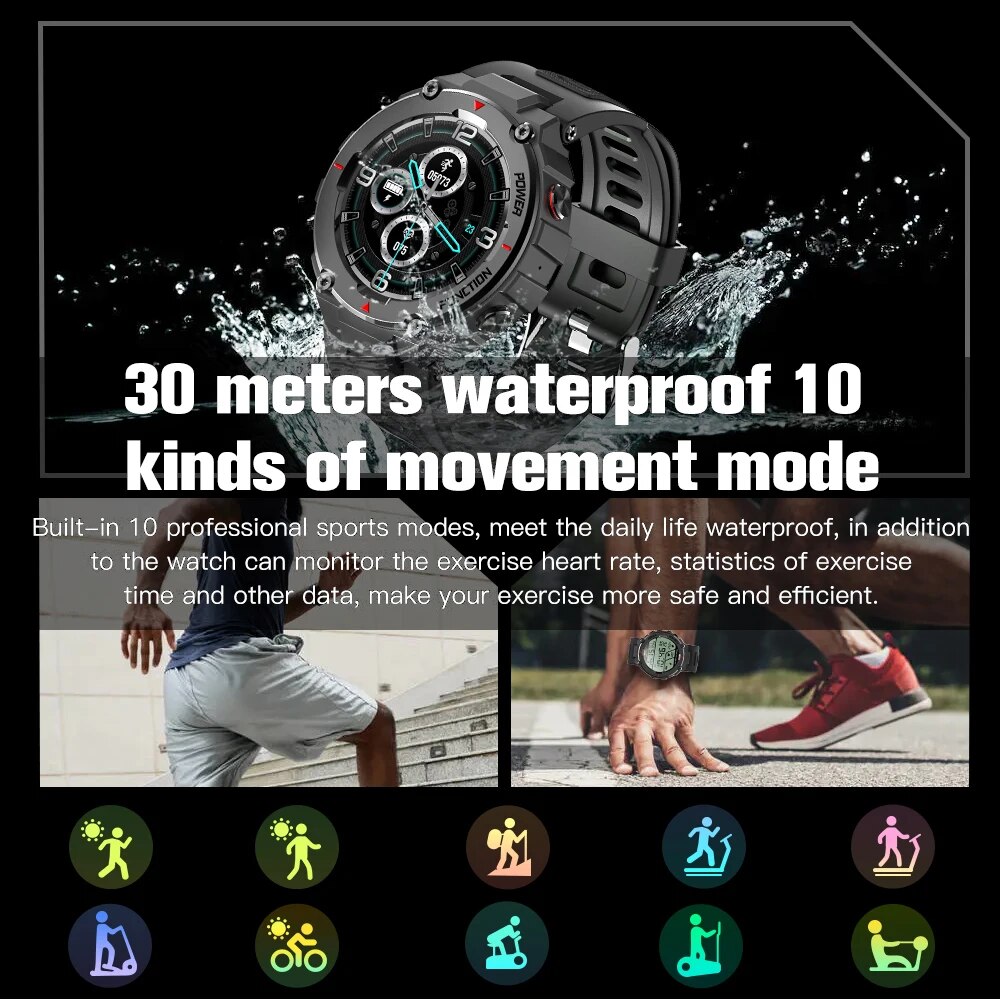 JOEME F26 Bluetooth Call Men Outdoor Military Sport Smart Watch 320mAh Long Standby Heart Rate Blood Pressure Monitor Smartwatch. 