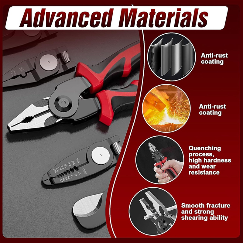 5-In-1 Replaceable Pliers Tool, Multifunctional Tool - with Wire Strippers, Crimping Pliers, Shears, Birthday Gift. 