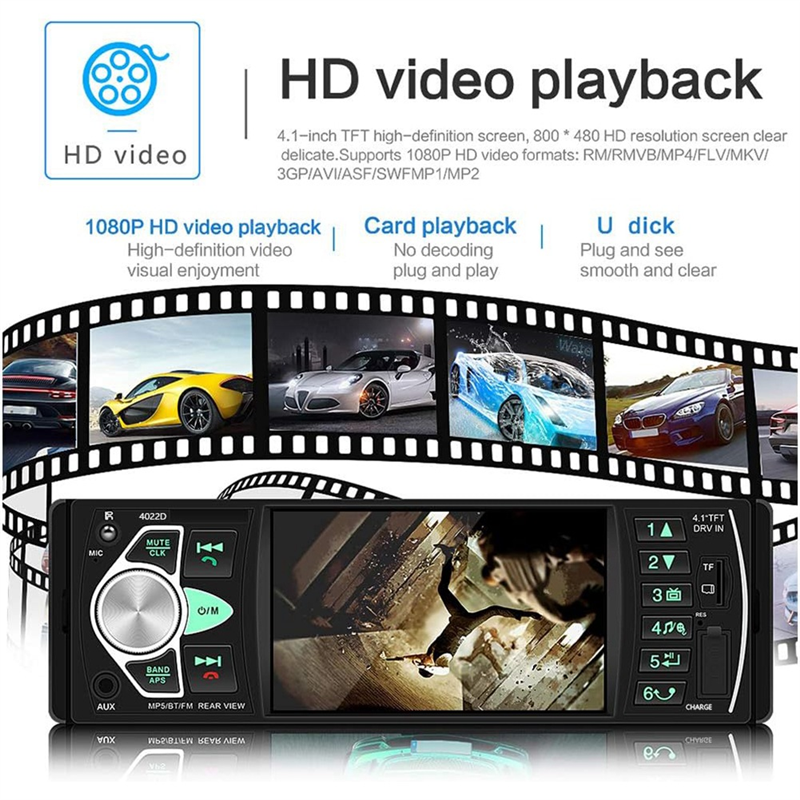 Car Radio 1 Din Stereo MP5 Player Bluetooth FM USB Autoradio 4022D with 12 Lights Camera. 