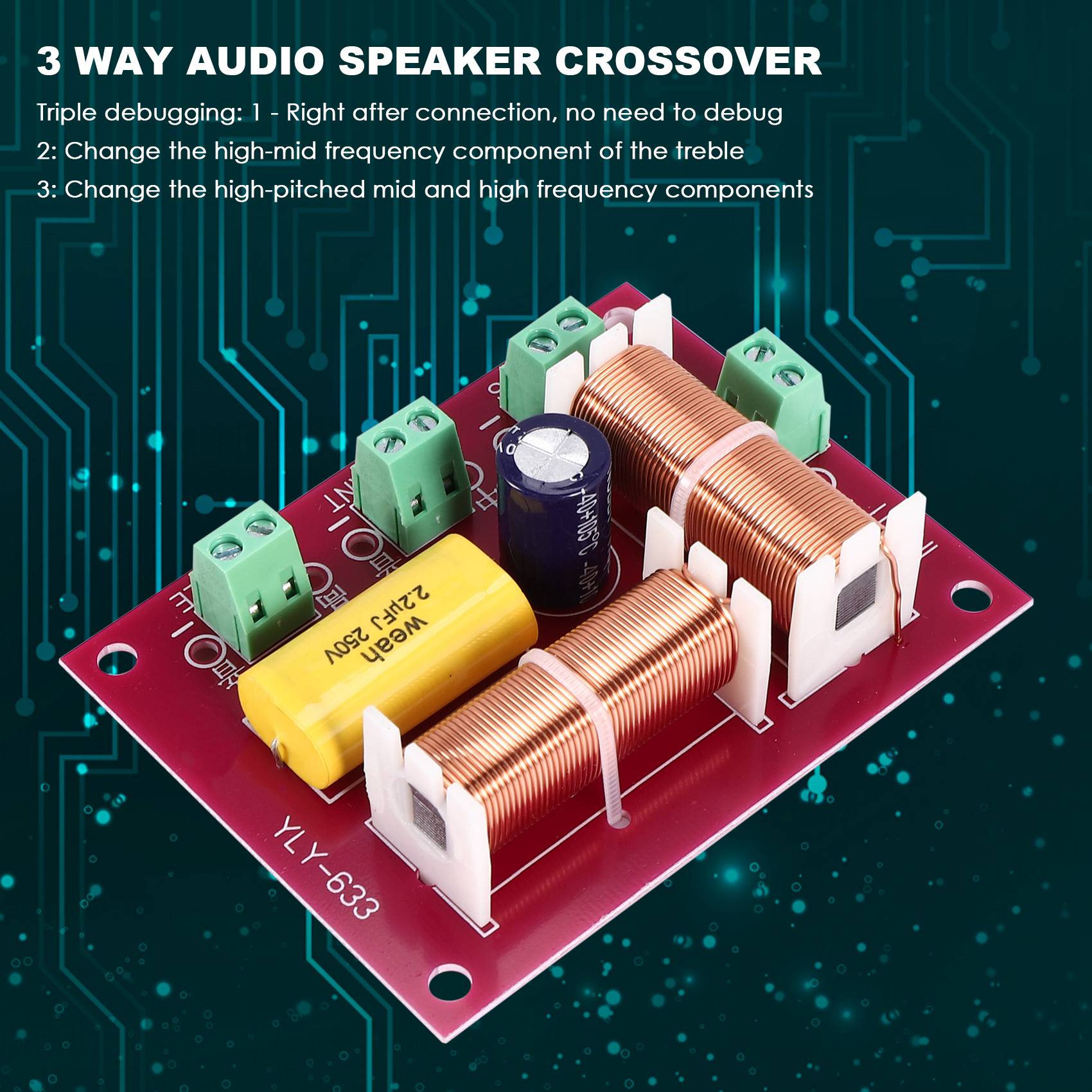 2Pcs 200W 3 Way Audio Speaker Crossover Treble + Midrange + Bass Independent Crossover Speakers Filter Frequency Divider. 