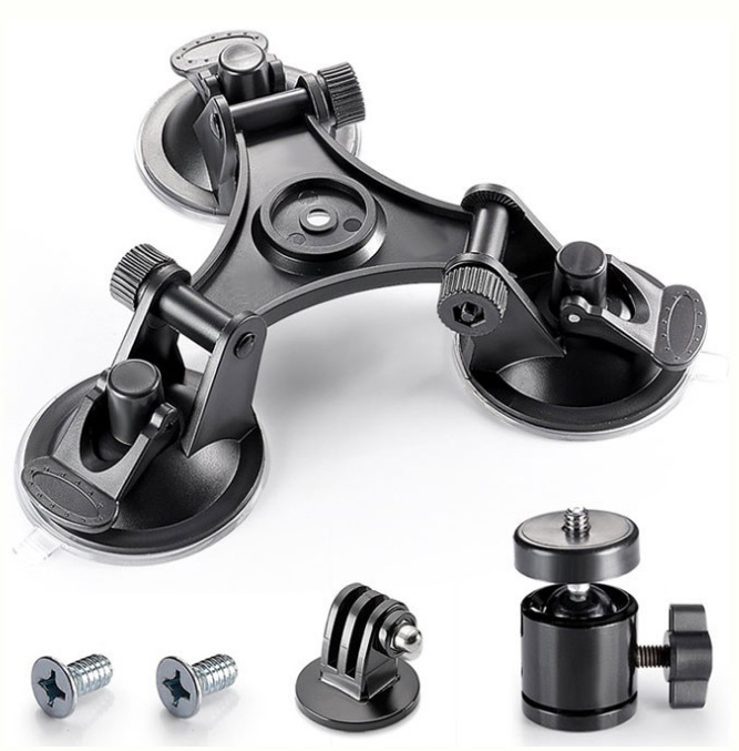 Car mobile phone holder suction cup with gimbal three-hole suction cup action camera holder photo photography bracket three suction cups