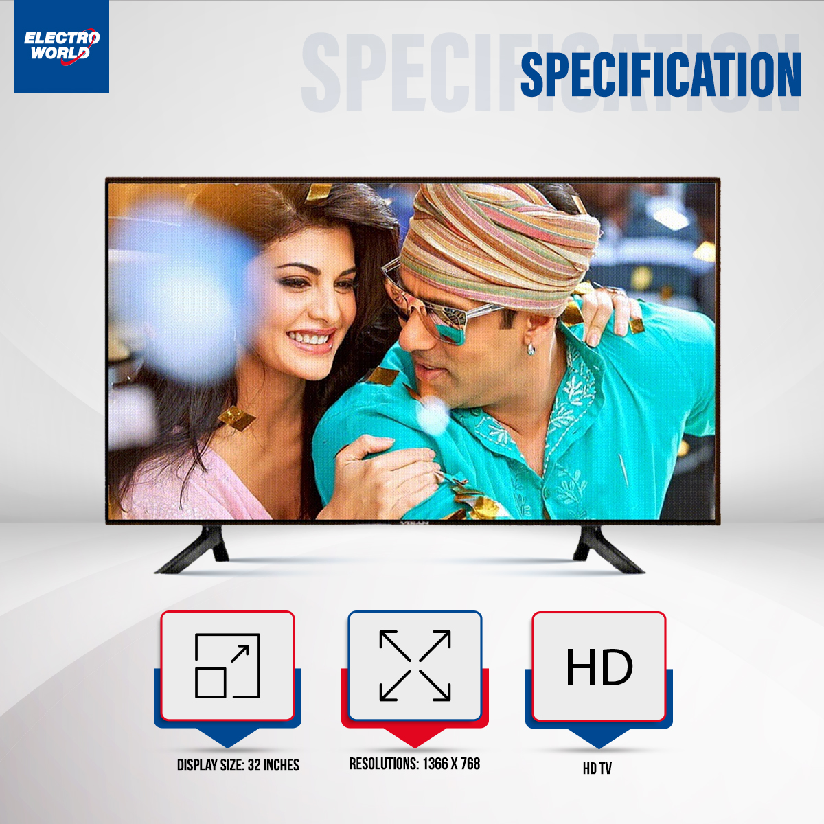 Vikan Double Glass tv  Hd Led Tv 32 inch Black. 