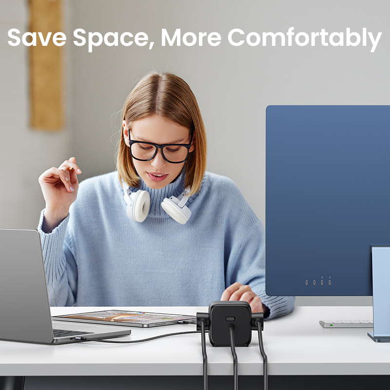 UGREEN 65W USB C Charger, DigiNest Cube GaN USB C Charging Station, Multiple Power Strip with 3 A-C Outlets, 2 USB C, 2 USB A, 6ft Extension Cord, Fast Charging for iPhone 14 Pro Max iPad MacBook Air. 