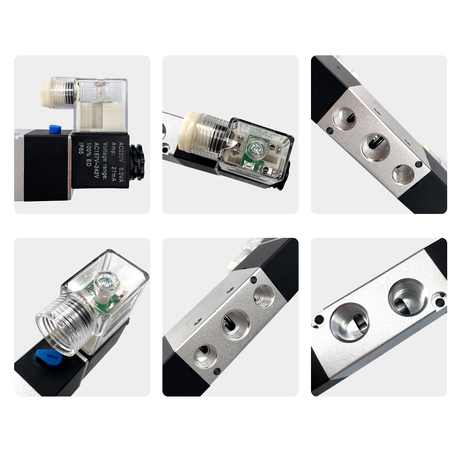 Pneumatic Air Control Solenoid Valve DC 24V PT1/4'' 5 Way 2 Position Internally Piloted Acting Type Single Electrical Control. 