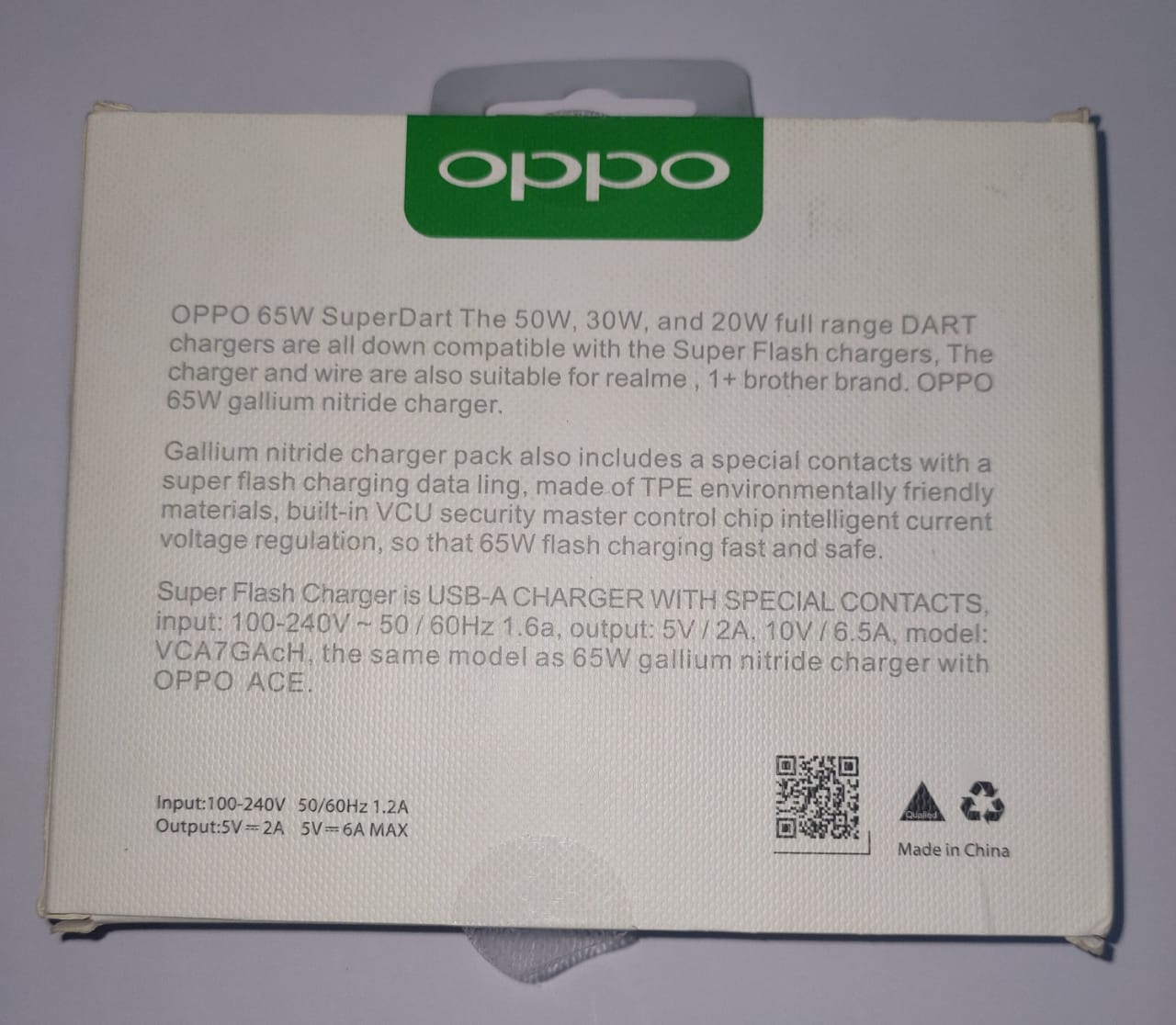 Official Oppo 65W Supervooc Flash Charger With Type-C Cable(3 Feet) - Fast Charger. 