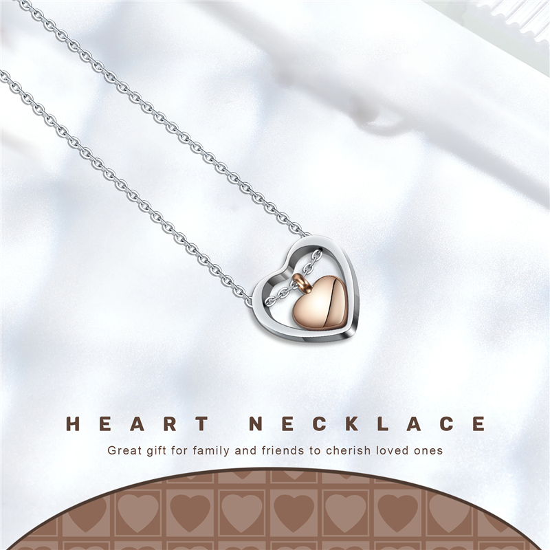 Double Heart Rose Gold Cremation Urn Necklace Pendant Funnel Fill Kit