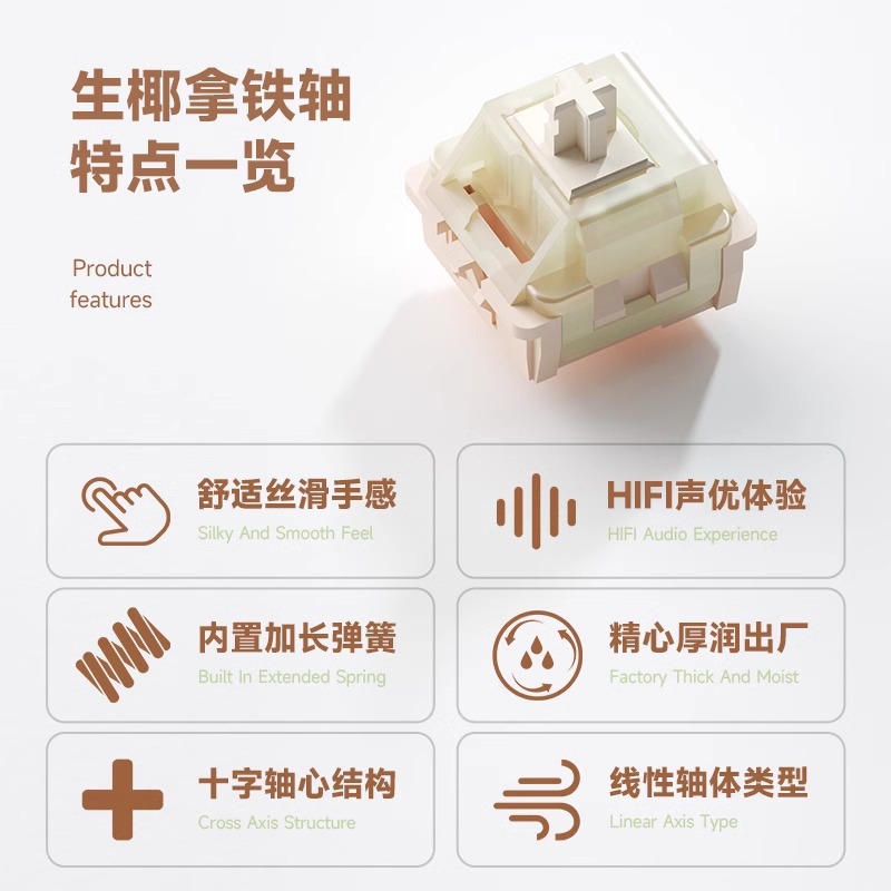 Vita Raw Coconut Latte Switch, HIFI Voice Actor, Mahjong Tone, Customized Mechanical Keyboard Switch, Five-pin Linear Switch. 