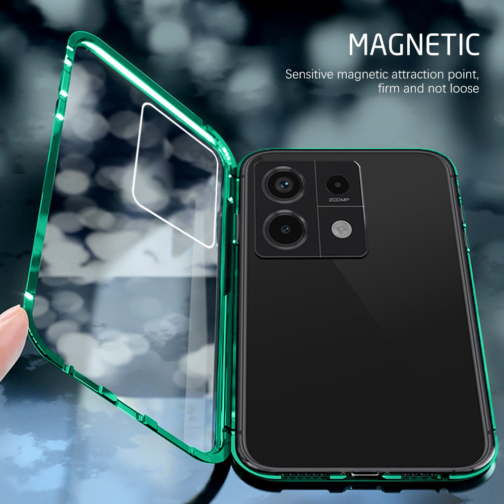 For Xiaomi Redmi Note 13 4G 5G and Note 13 Pro 4G 5G Double Sided Tempered Glass Magnetic Cover For Note13 Note13 Pro Note 13Pro Note13Pro Case Full Coverage Bumper Shell 360° Fall Resistance. 