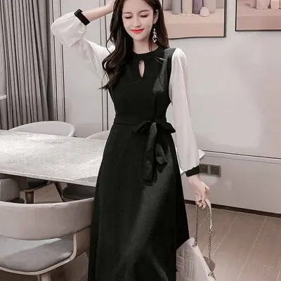 Korean long 2024 sleeve dress