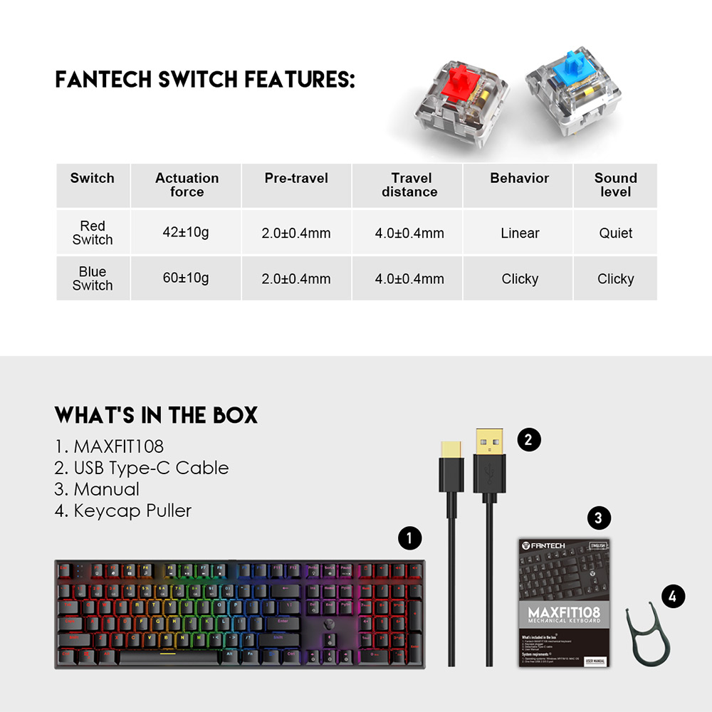 FANTECH MK855 MAXFIT108 RGB MECHANICAL KEYBOARD. 