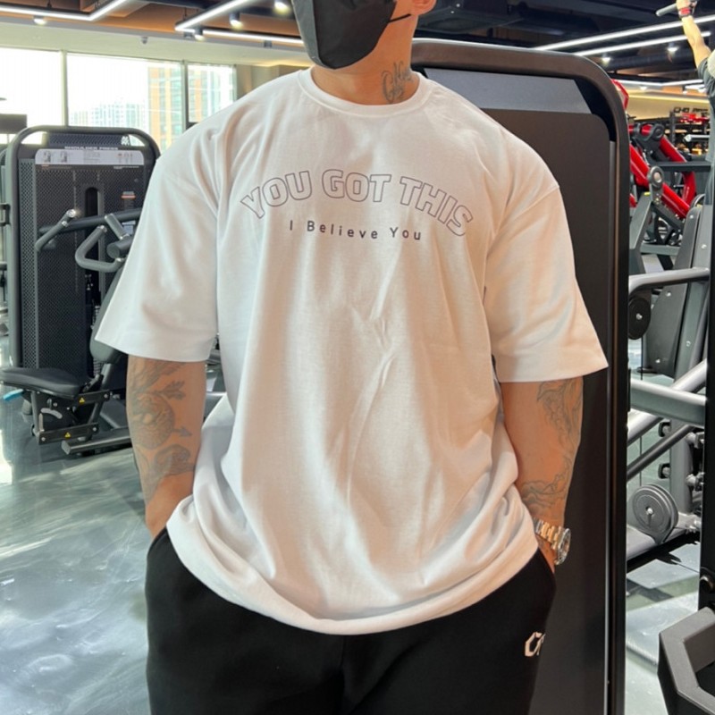 Muscle Fitness Dog Brother Loose Plus Size T-Shirt Half Sleeve Sports Running Training Casual Short Sleeve Base Shirt Round Neck