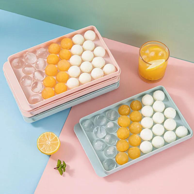 Round Ice Cube Tray | Ice Ball Maker with Non-Spill Lids, 33-Cavity Small Ice Sphere Molds for Whiskey, Water, Cocktail Drinks, Wine, Ice Cream, Chocolate. 