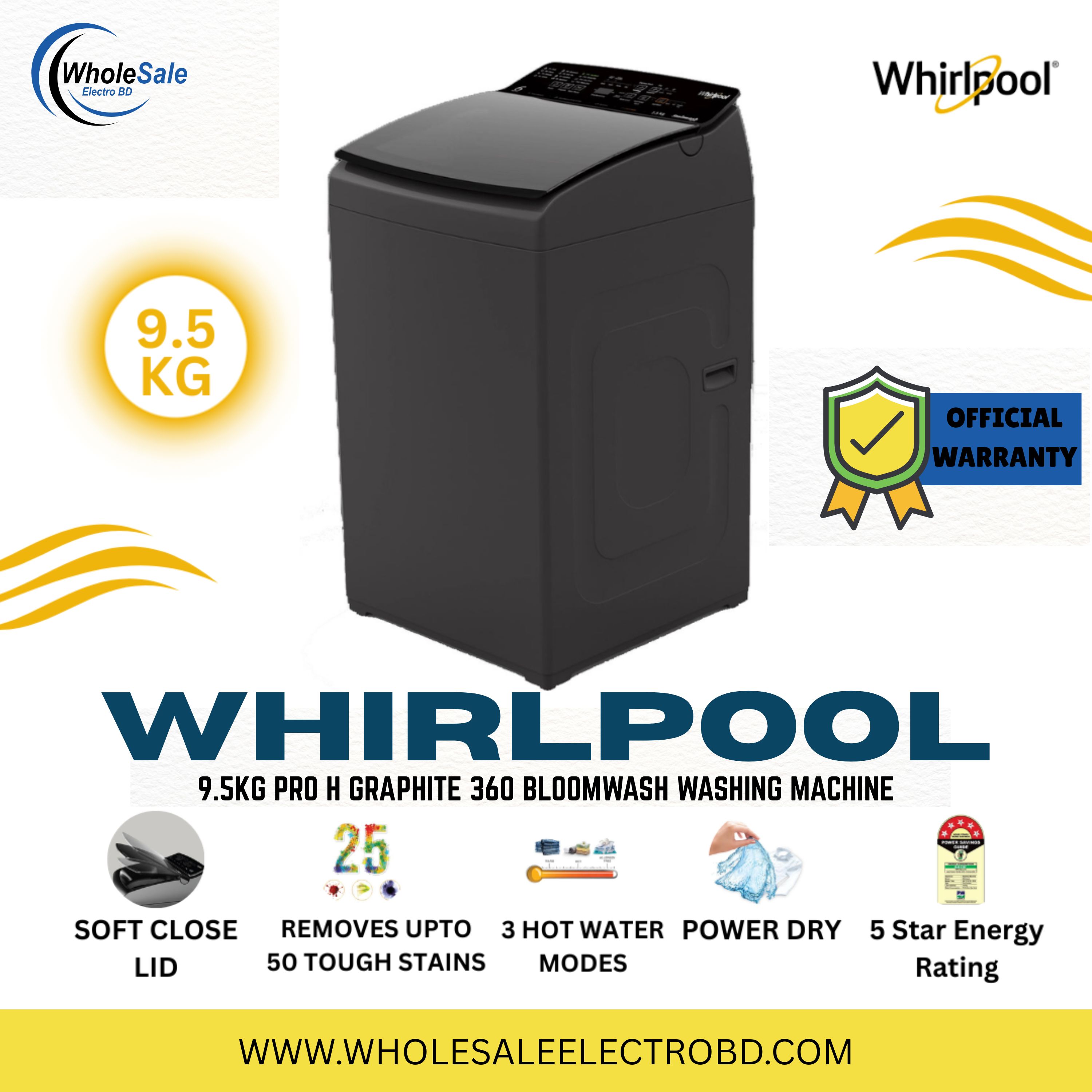 Whirlpool 9.5KG PRO H Graphite 360 Bloomwash Washing Machine