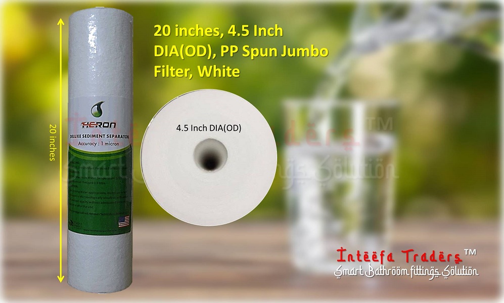 20 Inch 5 Micron PP Cotton Filter Jumbo Spun Filter Cartridge Size 4.5 Inch DIA 20" PP Sediment Filter Cartridge For Reverse Osmosis Commercial Water Purifier Pre-filter-Pack of 1 - Water Jar. 