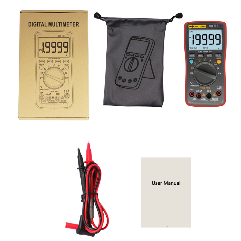 RM303 True-RMS 19999 Counts Digital Multimeter NCV Frequency 200M Resistance Auto Power off DC Voltage  Ammeter Current Ohm. 