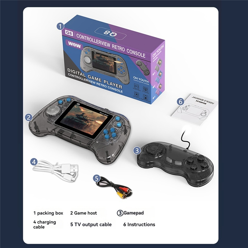 Q8 Handheld Game Console 3.0 Inch Screen 800-In-1 Classic Games 2 Player Support TV Connection for Kids Children C. 