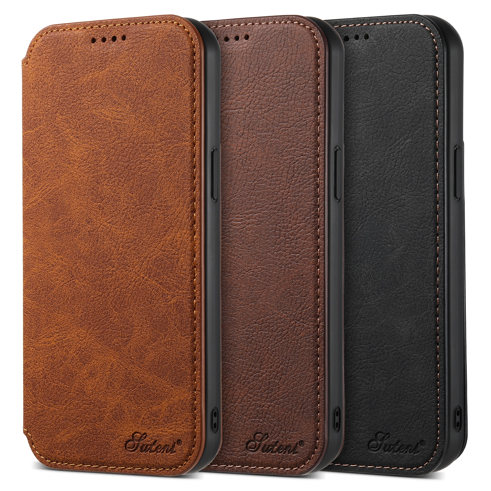 SUTENI Magsafe Leather Luxury Phone Case For iPhone 12 13 14 15 Pro Max Plus Ultra Flip Wallet Card Holder. 