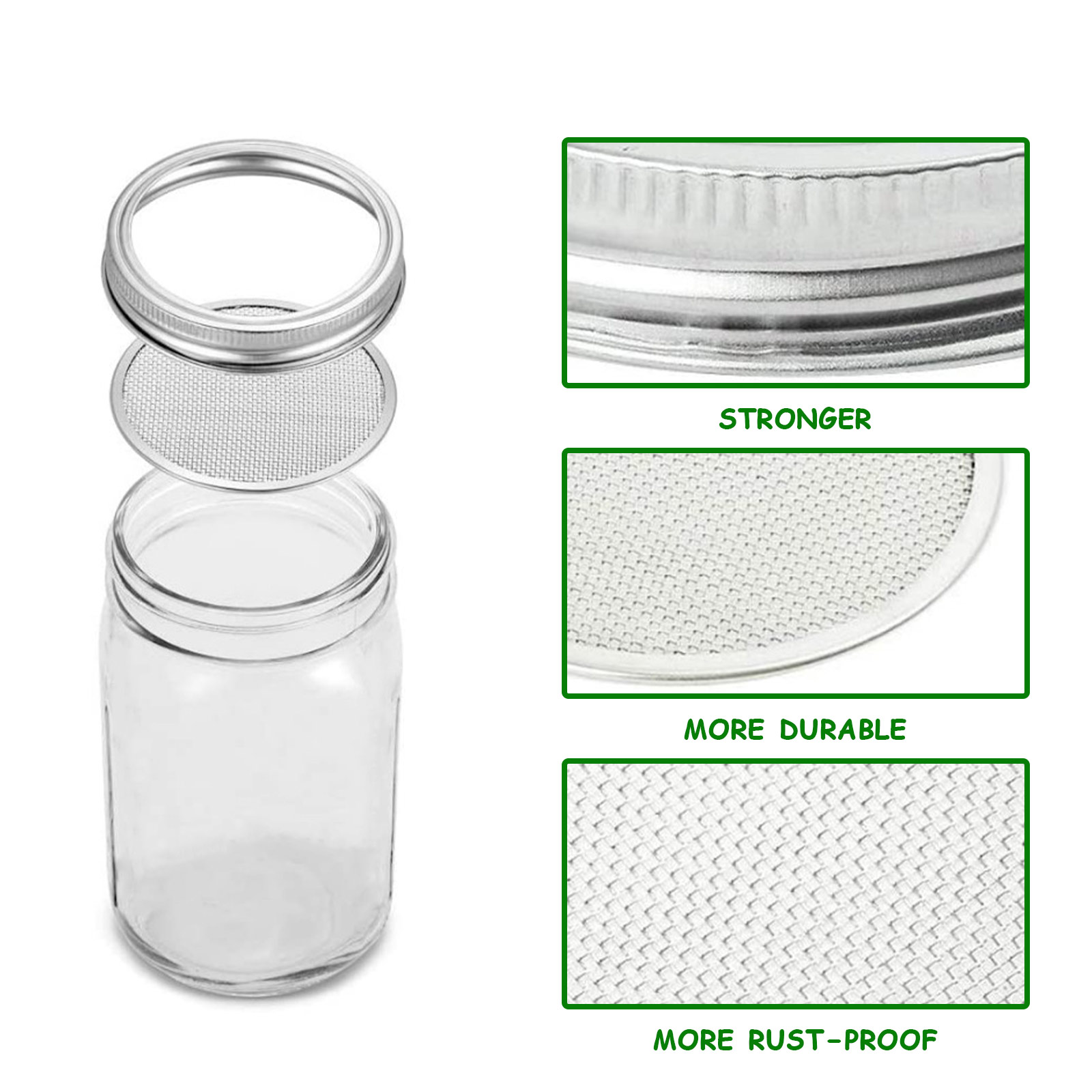 Seed Sprouting Jar Kit Durable Glass Bean Sprouts Growing Kit with Stainless Steel Screen Sprout Lids Stands Shading Cloths Tray. 