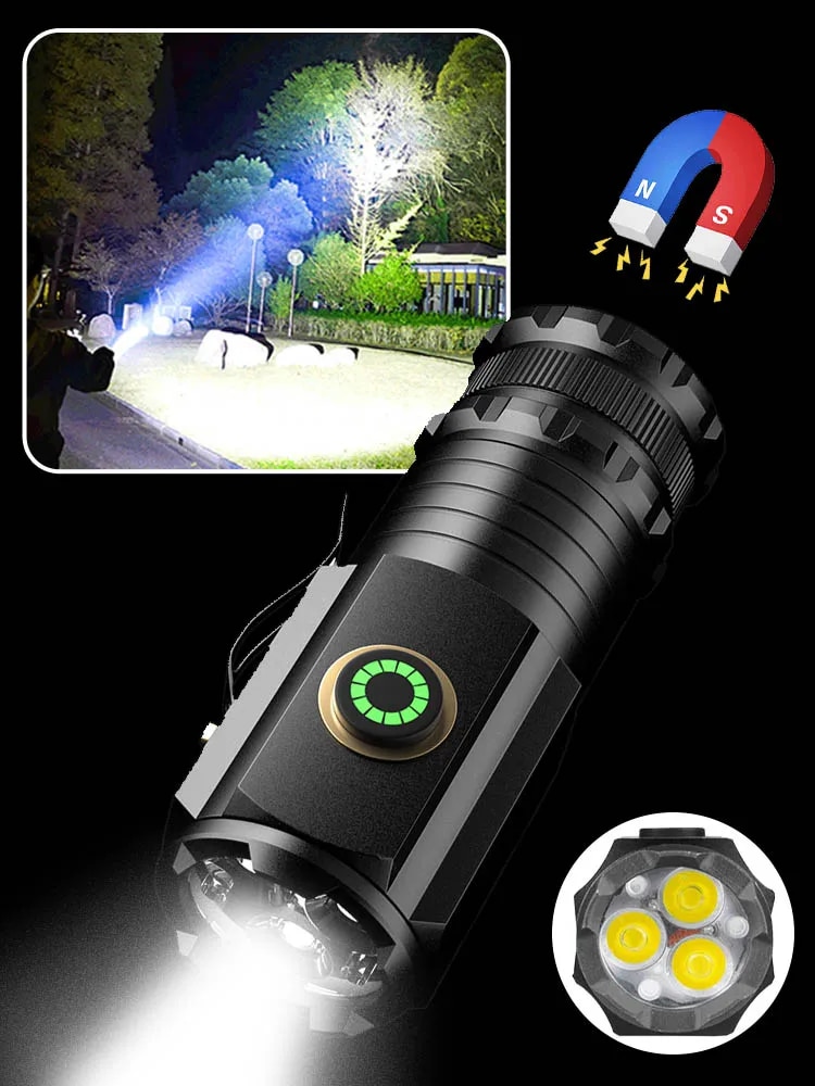 XHP50 LED USB C Rechargeable Mini 16340 18650 Battery Flashlight 1500lm Powerful Torch Can Be Closed with One Click. 