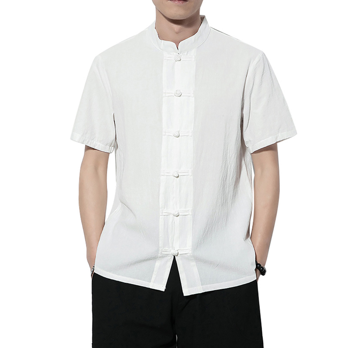 Men Solid Color Stand Collar Short 