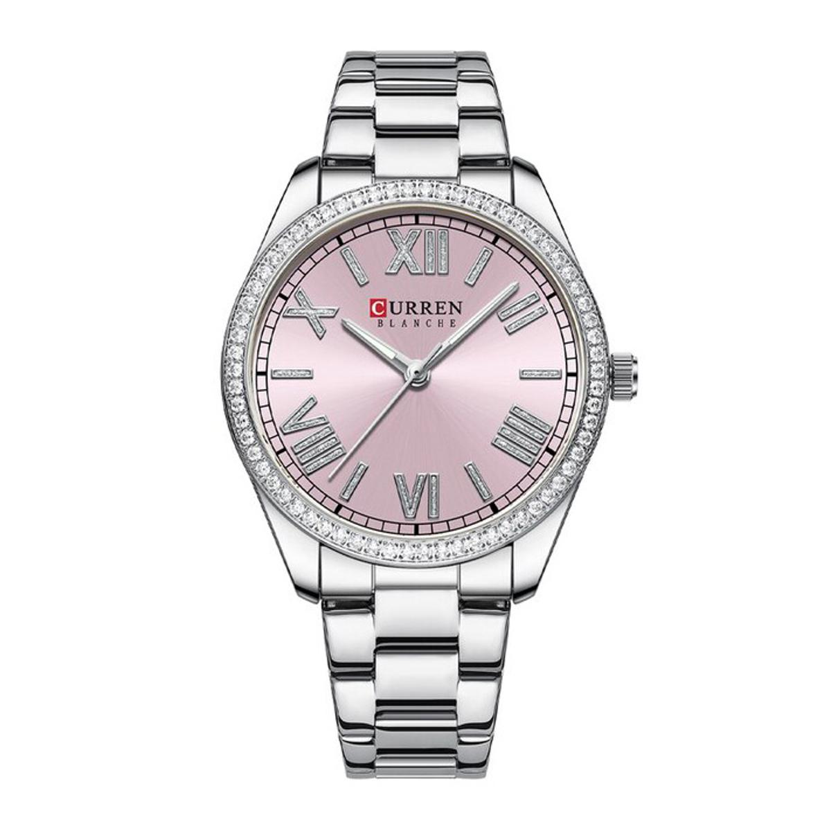 CURREN C9088 Silver Stainless Steel Analog Watch For Women - Pink & Silver