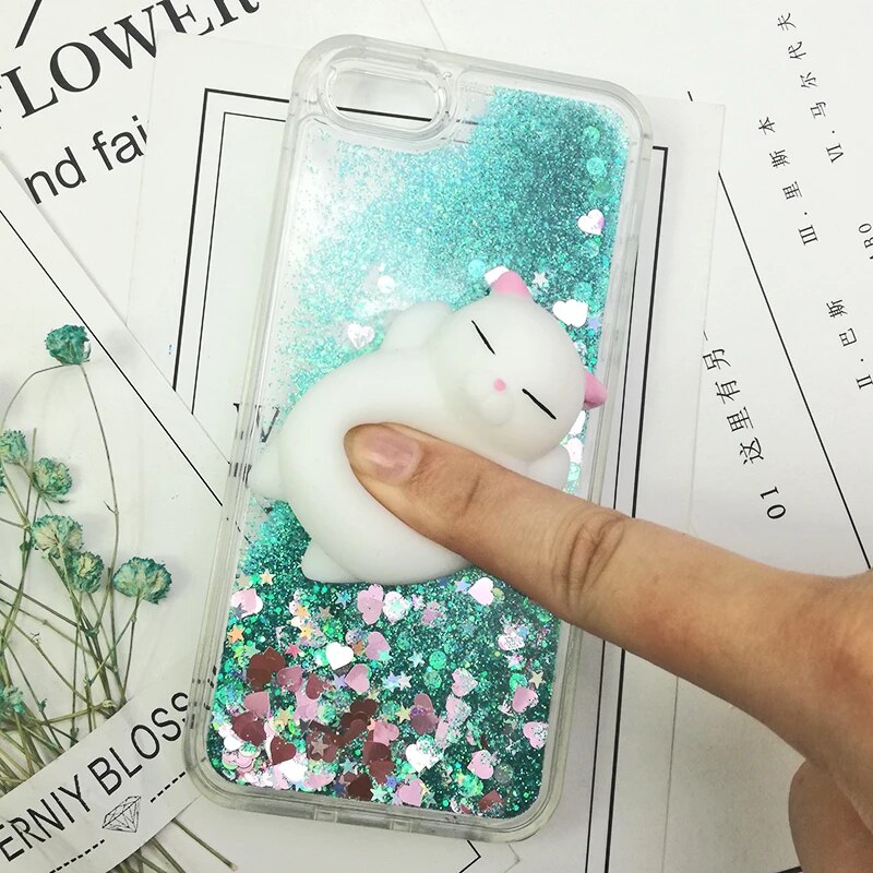 3D Squishy Cat Case For iPhone 5S SE 7 7 Plus Case Liquid Quicksand Glitter Case For iPhone 8 Plus Xs Xr 6s Cover Coque. 