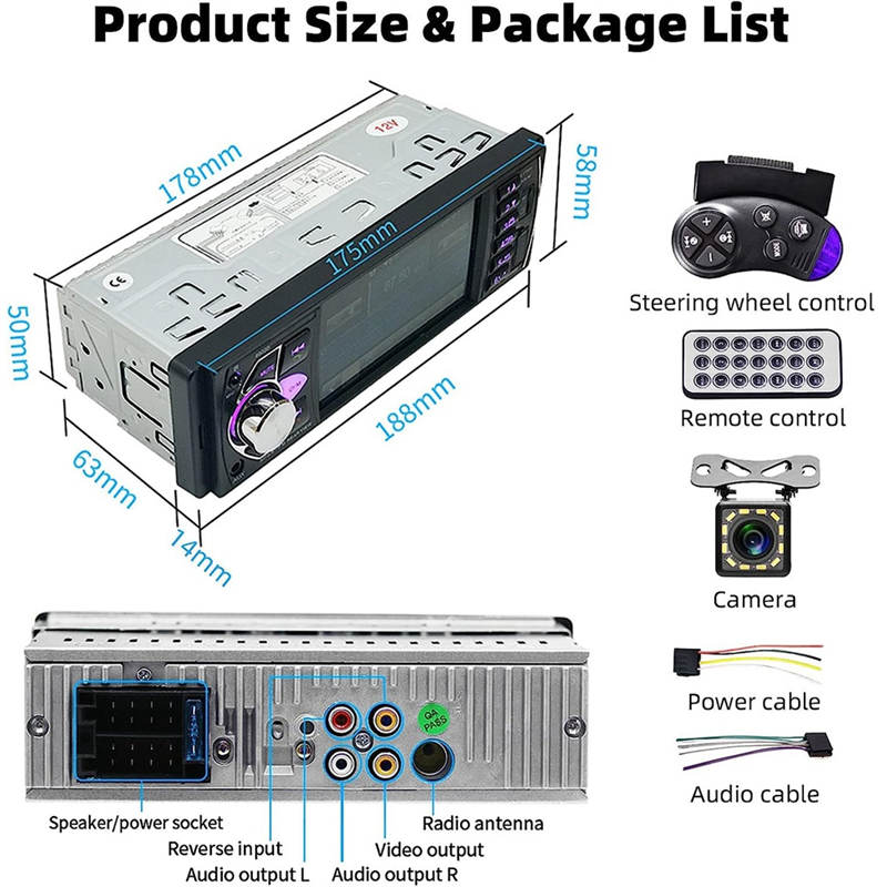 Car Radio 1 Din Stereo MP5 Player Bluetooth FM USB Autoradio 4022D with 12 Lights Camera. 