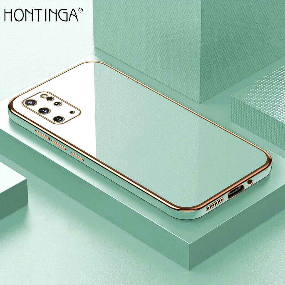 Hontinga for Samsung Galaxy S20 Plus Back Cover + Free Lanyard Luxury 6D Plating Frame Shiny Bling Case Soft Silicone Square Phone Cases