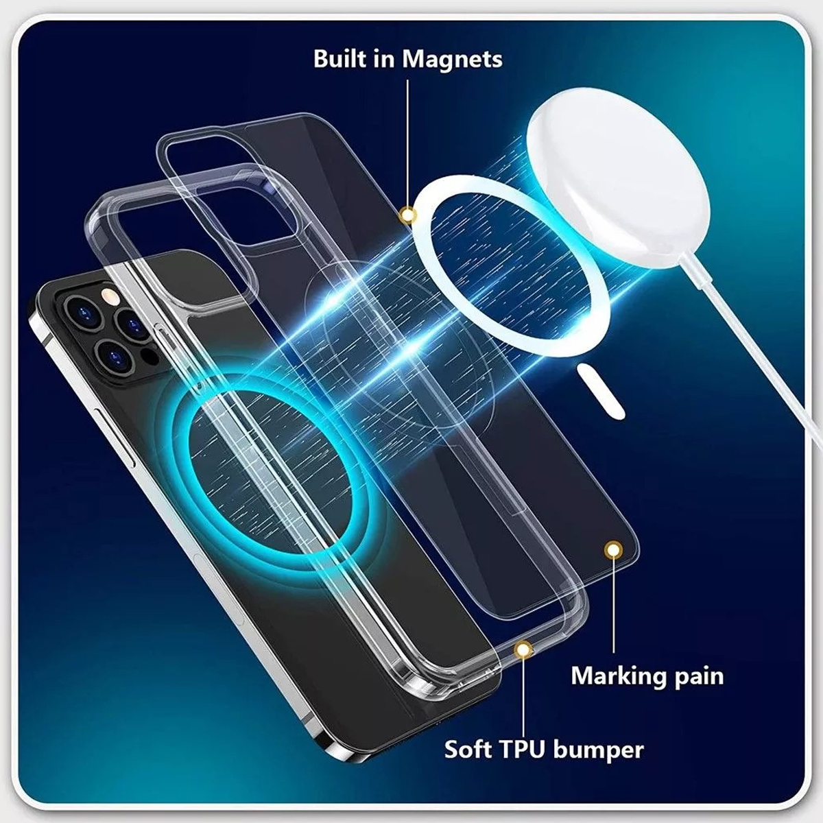 For iPhone 13 Pro Max Magsafe Magnetic Wireless Charging Case Clear Shockproof Soft Silicone Protect Back Cover. 