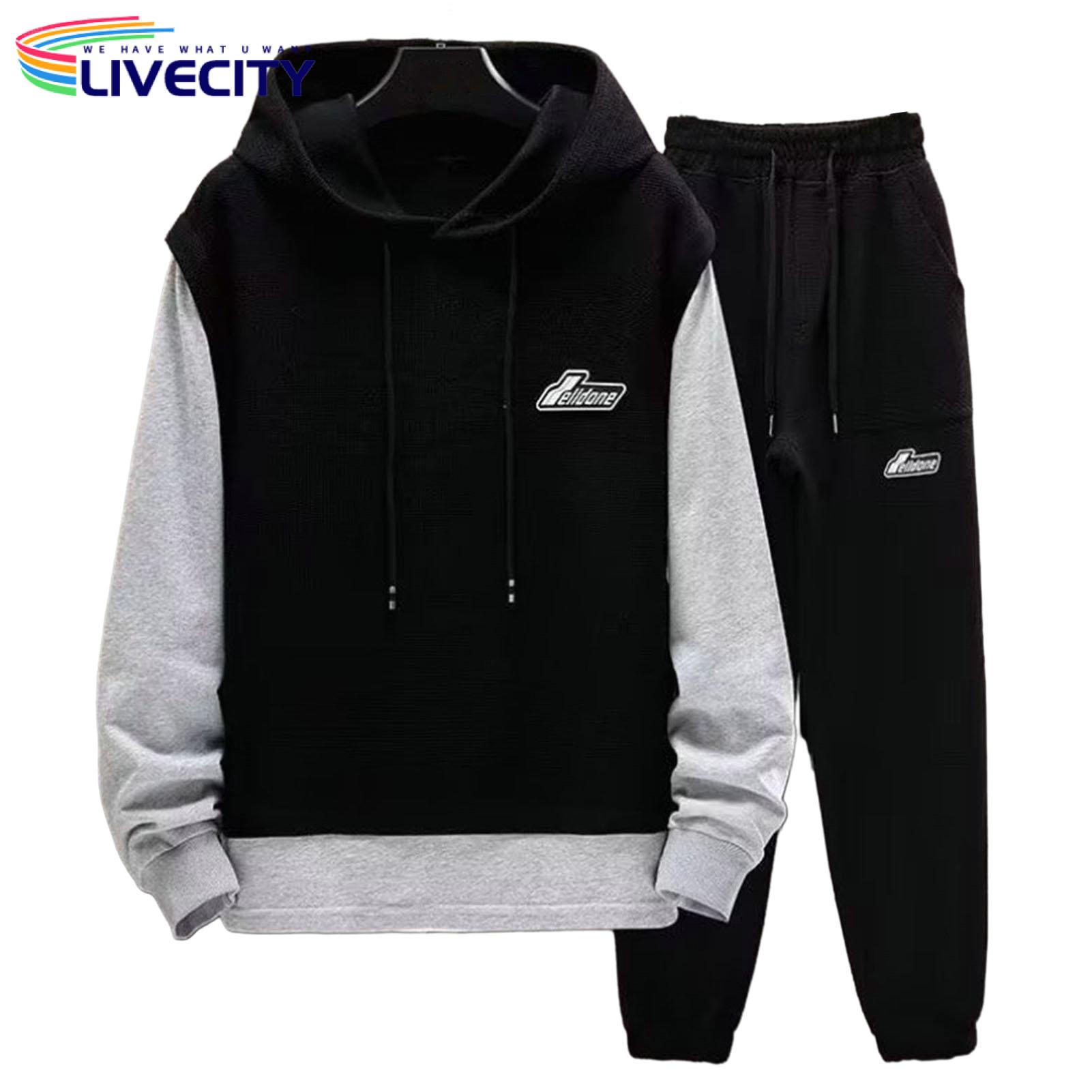 Color-blocked S rtswear Suit Stylish Men's Patchwork Trksuit Set Hooded Sweatshirt Sweatpants Combo with Elastic Waist ckets Perfect for Sp g Autumn Men Sweatshirt Pants Set