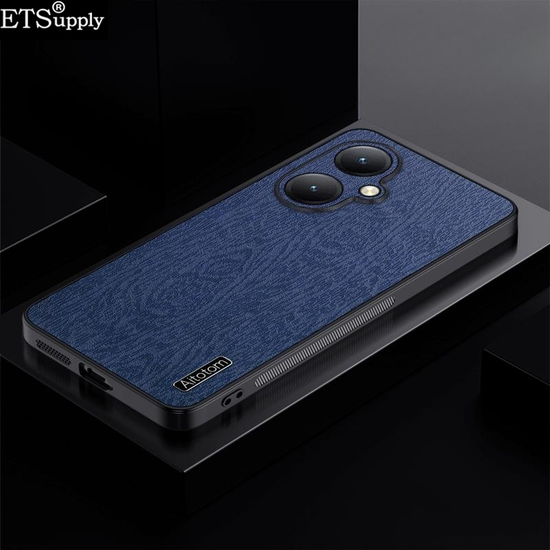 For VIVO Y27 Fashion Wood texture Canvas Case Cover for VIVO Y27 2023 Linen Casing Silicone Shockproof Cases Housing