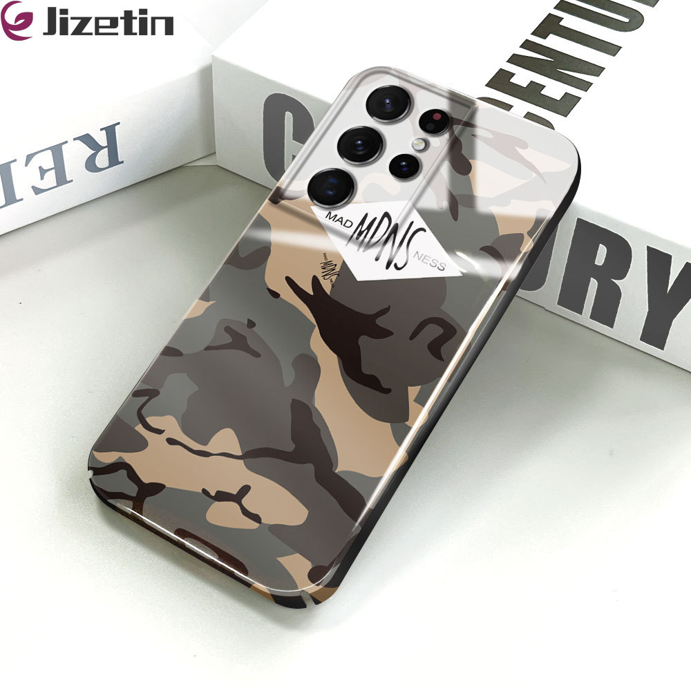 Jizetin for Samsung S21 Ultra 5G Back Cover Camouflage Luxury Slim Hard Crashproof Mobile Phone Case For Boys Girls