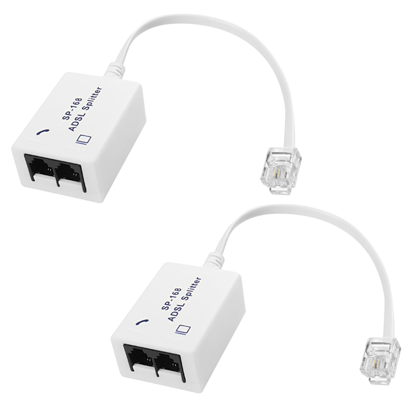 2Pcs DSL Filter Splitter ADSL Splitter for Phone Line Male to 2 Female RJ11 6P4C/6P2C Telephone Modem Converter Adapter