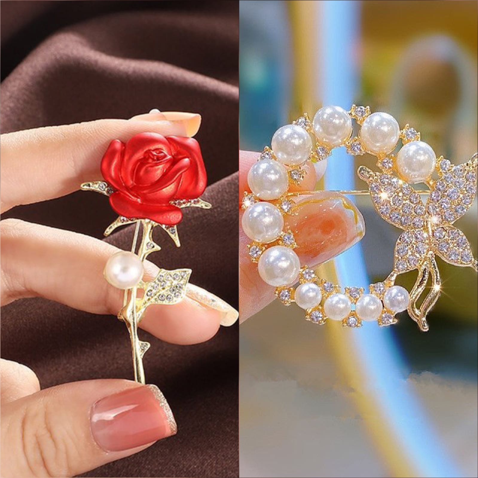 Red Rose with Pearl Butterfly - brooch in Halloween crown Women's brooches party pins hijabpin - saftypins - brooch