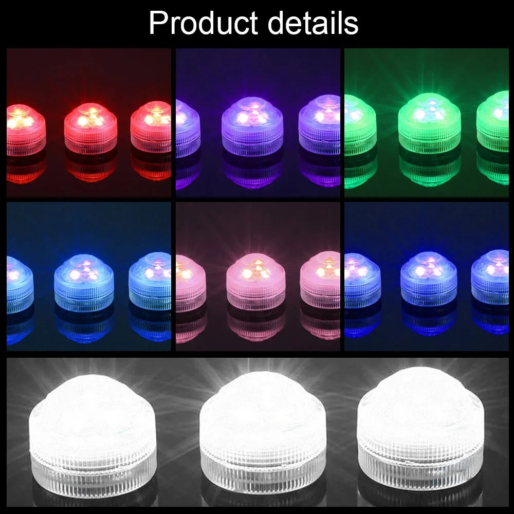 Mini Submersible LED Lights Tea Lights Small Underwater Light Battery Powered Flameless LED Accent Light for Event Vase Fishtank. 