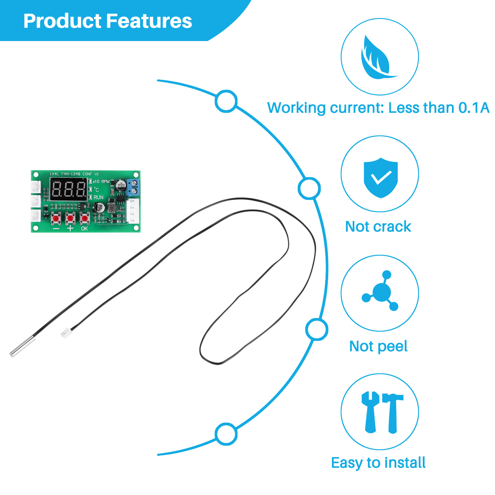 DC 12V 24V 48V 5A 2 3 4 Wire PWM Motor Fan Speed Temperature Control. 