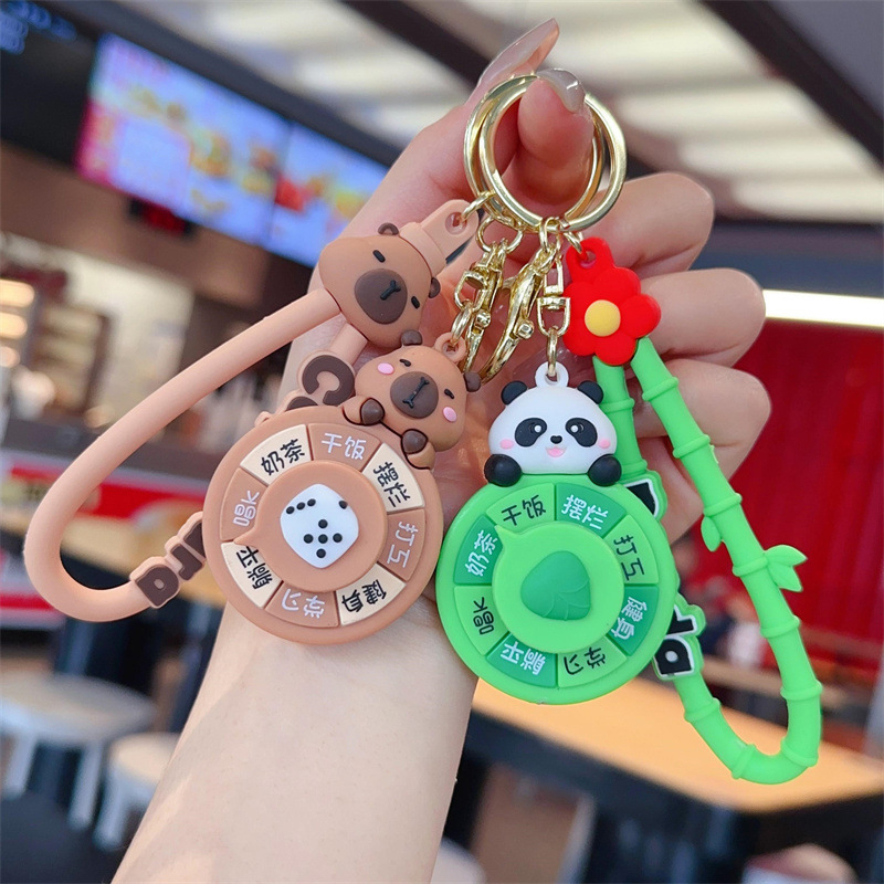 1PC PVC Simulation Capybara Rodent Pendant Capybara Spinning Happy Panda Spinning Wheel Keychain Cute Anime Keyring Fayshow. 