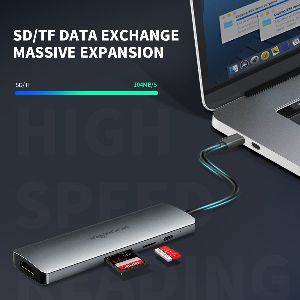 【VisioN Shop】Rocketek Type C USB HUB to 4K HDMI-compatible RJ45 Adapter Dock MacBook Pro PD 3.1 Port SD/TF Micro SD Card reader. 